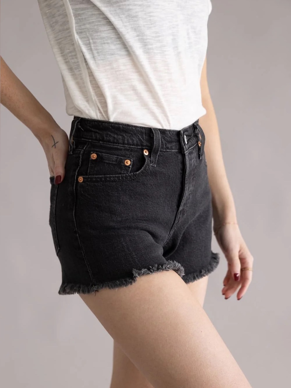 Levi’s Classic 501 High Rise Distressed Black Denim Shorts